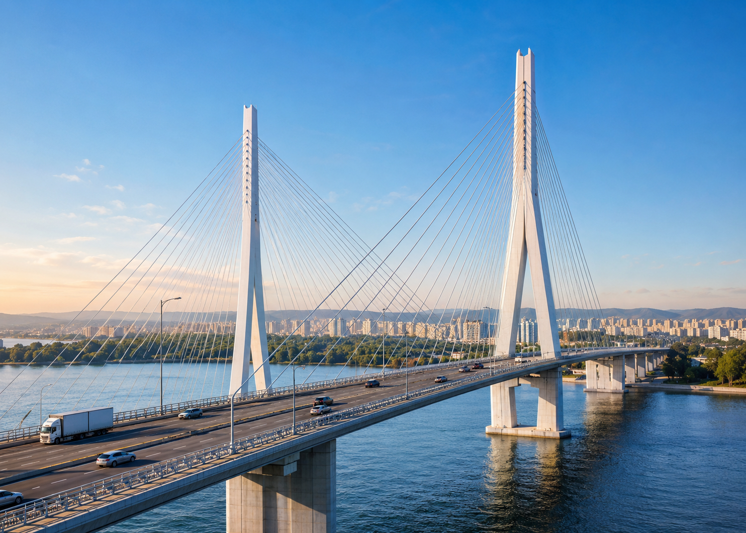 A concept-ready cable-stayed bridge under the road, highway and bridge asset type, visualized to explain engineering scale, movement, operations, connectivity and public benefit. ArchVant can visualize the project from early vision through investor, approval, launch and stakeholder presentation stages.