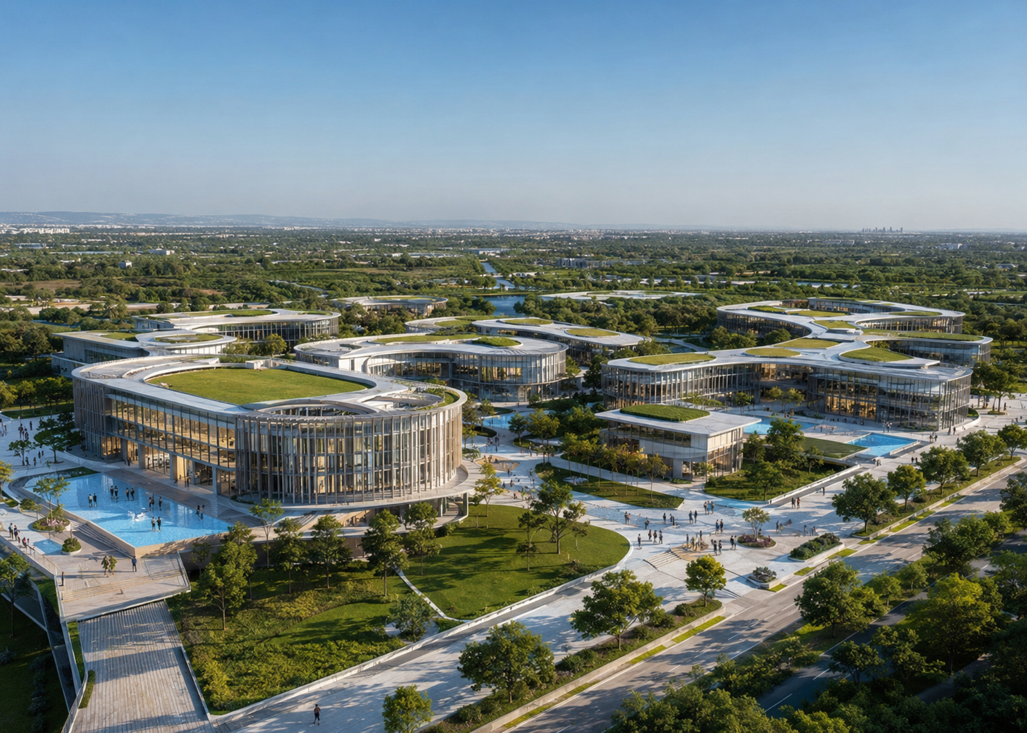 A concept-ready net-zero institutional campus under the campus and institutional masterplan asset type, structured to communicate land use, connectivity, development character, phasing and long-term investment vision. ArchVant can visualize the project from early vision through investor, approval, launch and stakeholder presentation stages.